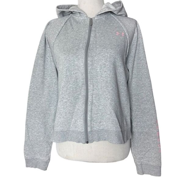 Under Armour gray pink strip girly sporty Y2K zip up comfy lounge hoody sweater - Picture 1 of 7